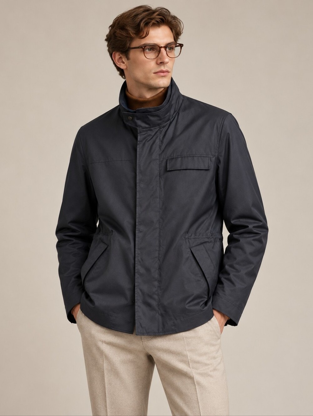 Ermenegildo Zegna Utility Jacket Size L Navy Blue Insulated Full Zip